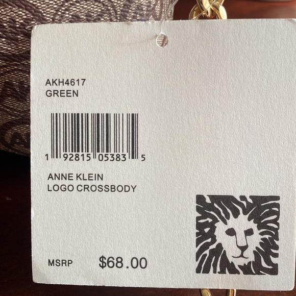 ANNE KLEIN BROWN AND GREEN LOGO CROSSBODY BAG NWT - Picture 16 of 17